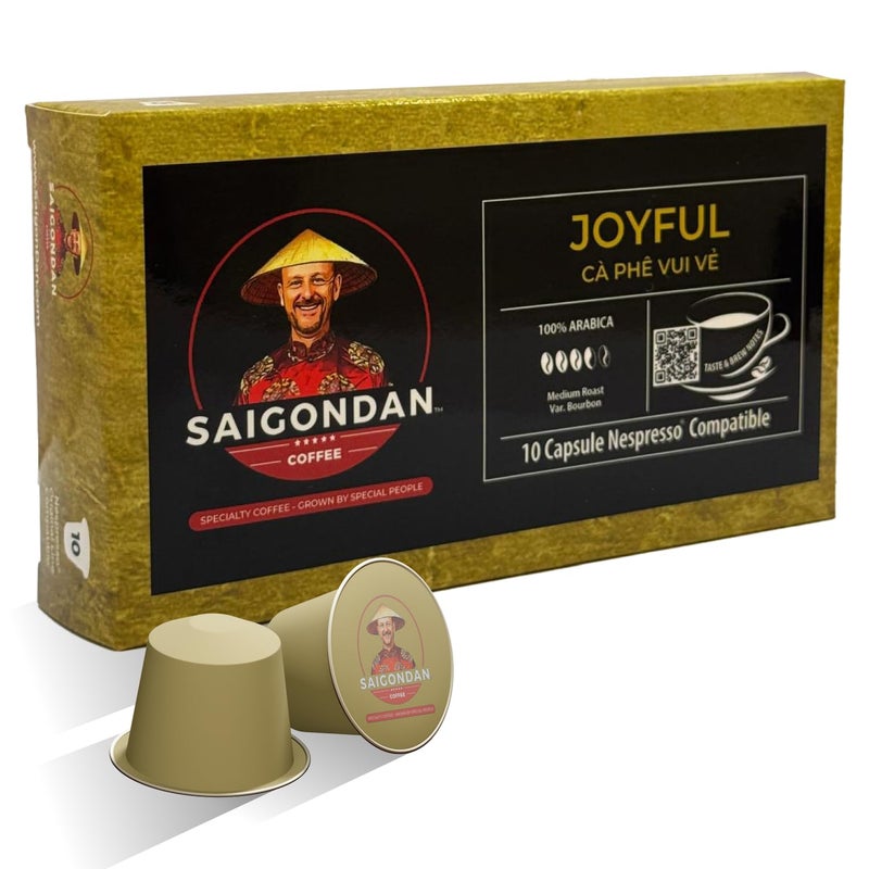 Vietnamese Coffee Pods - Medium Roast Arabica Bourbon | Joyful Flavor | Single Origin | Small Batch Roasted | Saigondan | Compatible with All Nespresso Original Line Machines | 10 Capsules - Image 1